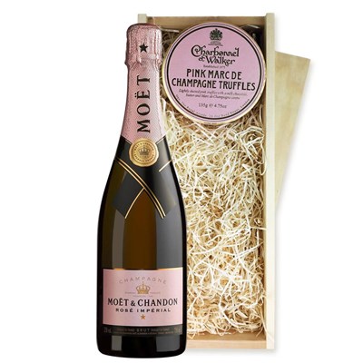 Moet &amp; Chandon Rose Champagne 75cl And Pink Marc de Charbonnel Chocolates Box